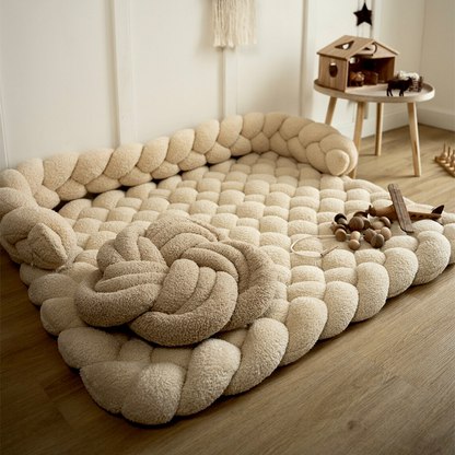 Floor Cushion Custom Seating Rug with Plush & Teddy Braided Play Mat Play Mattress