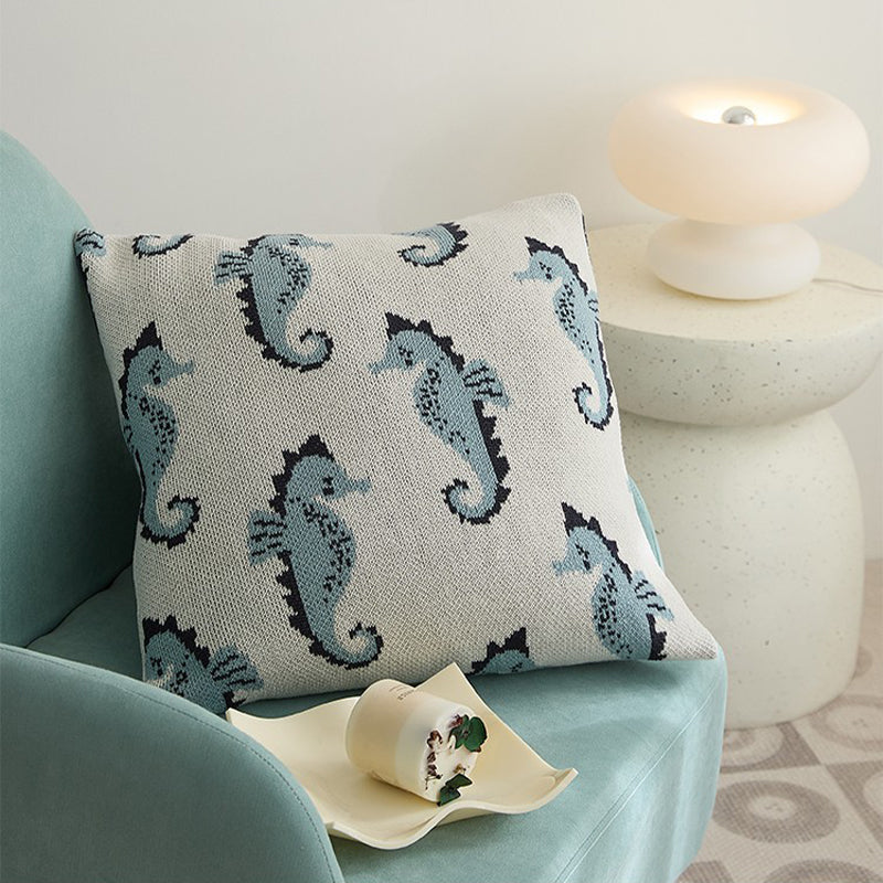 Knitted Wool 100% Cotton Blanket & Pillowcase - Seahorse