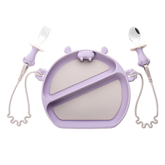 Straps Attachment with Fork & Spoon Divided Silicone Supper Suction Plate