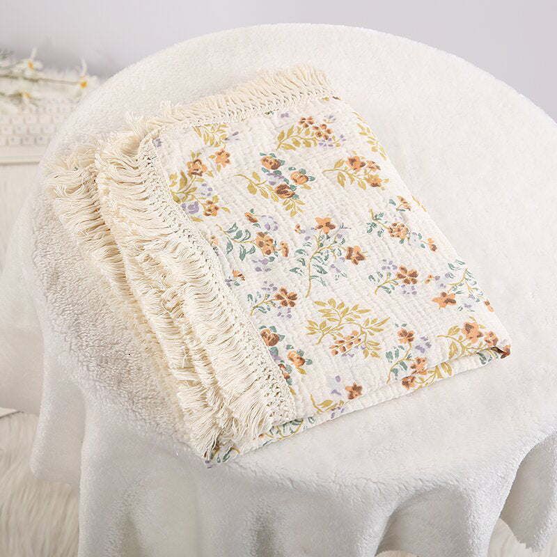 Gauze Muslin Blossom with Fringe Blanket