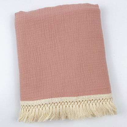 Organic Gauze Muslin Single Tone with Fringe Blanket